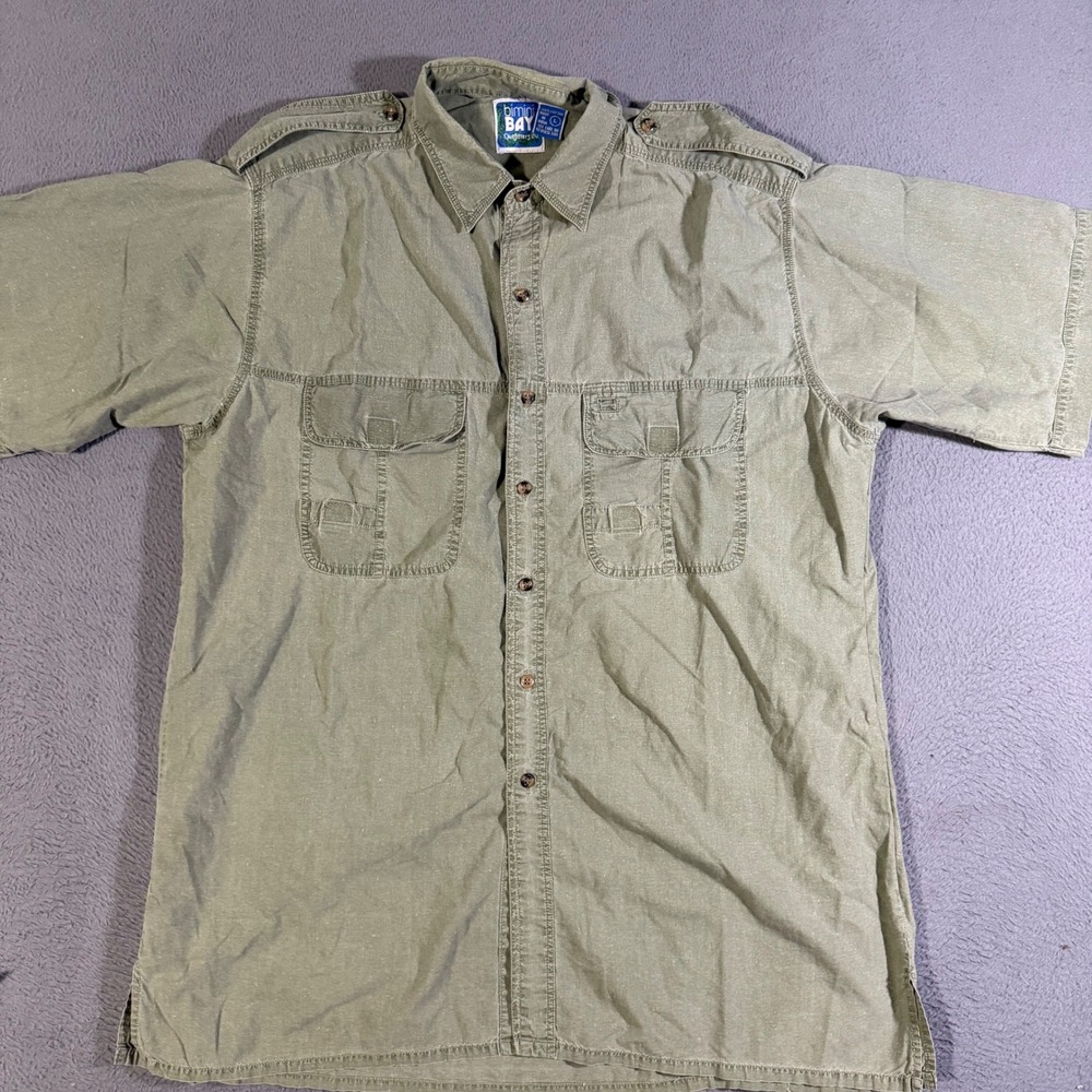 Vintage Bimini Bay Outfitters Olive Green Fishing Short Sleeve Button Up Shirt